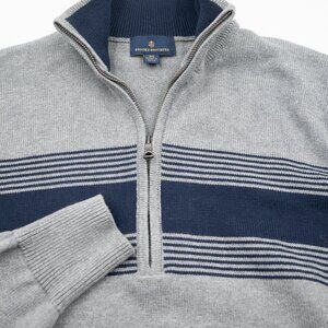 NEW Brooks Brothers Combed Cotton Gray and Blue 1/4 Zip Sweater XS